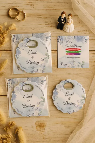 Papatya Bardak Altlığı Açacak Magnet – Jelatin Kartlı Düğün Hediyeliği