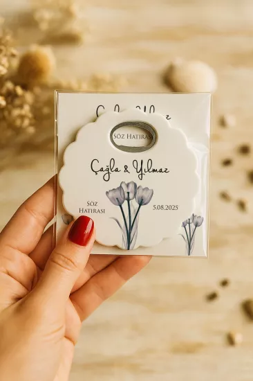 Papatya Bardak Altlığı Açacak Magnet – Jelatin Kartlı Düğün Hediyeliği
