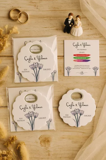 Papatya Bardak Altlığı Açacak Magnet – Jelatin Kartlı Düğün Hediyeliği