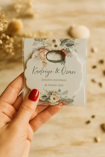 Papatya Bardak Altlığı Açacak Magnet – Jelatin Kartlı Düğün Hediyeliği