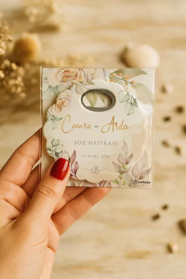 Papatya Bardak Altlığı Açacak Magnet – Jelatin Kartlı Düğün Hediyeliği