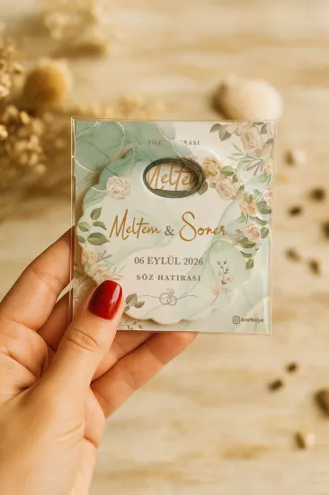 Papatya Bardak Altlığı Açacak Magnet – Jelatin Kartlı Düğün Hediyeliği