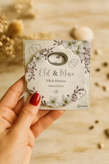 Papatya Bardak Altlığı Açacak Magnet – Jelatin Kartlı Düğün Hediyeliği