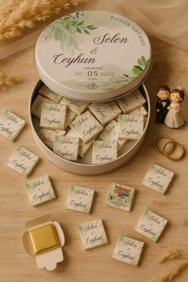 Metal Kutuda Karton Kutulu Madlen Çikolata | Söz, Nişan, Kına, Nikah, Düğün Hatırası