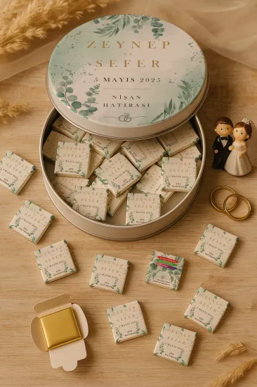Metal Kutuda Karton Kutulu Madlen Çikolata | Söz, Nişan, Kına, Nikah, Düğün Hatırası