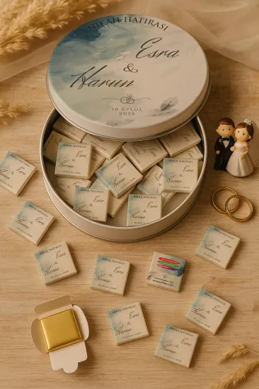 Metal Kutuda Karton Kutulu Madlen Çikolata | Söz, Nişan, Kına, Nikah, Düğün Hatırası