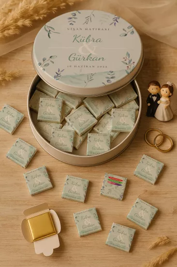 Metal Kutuda Karton Kutulu Madlen Çikolata | Söz, Nişan, Kına, Nikah, Düğün Hatırası