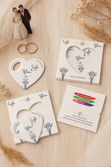Özel Baskılı Kutulu Kalp Açacak Magnet – Söz, Nişan, Kına ve Düğün Hediyelikleri