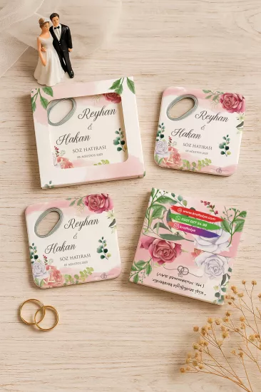Kutulu Kare Bardak Altlığı Açacak Magnet – Düğün Hediyeliği