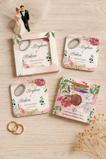 Kişiye Özel Kutulu Mühürlü Kare Açacak Magnet | Söz, Nişan, Nikah, Düğün Hediyesi