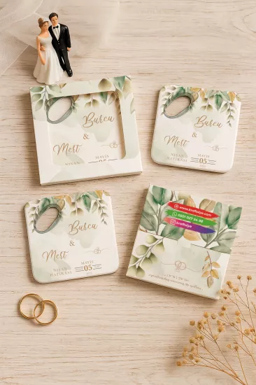 Kutulu Kare Bardak Altlığı Açacak Magnet – Düğün Hediyeliği