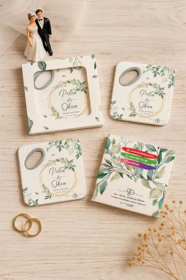 Kutulu Kare Bardak Altlığı Açacak Magnet – Düğün Hediyeliği