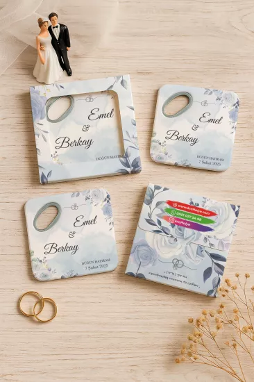 Kutulu Kare Bardak Altlığı Açacak Magnet – Düğün Hediyeliği