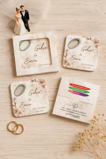 Kutulu Kare Bardak Altlığı Açacak Magnet – Düğün Hediyeliği