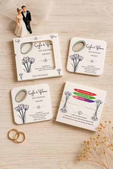 Kutulu Kare Bardak Altlığı Açacak Magnet – Düğün Hediyeliği