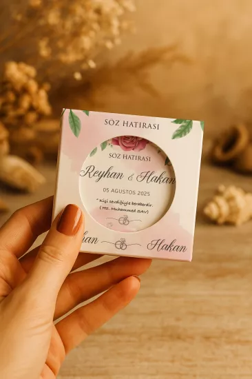 Mühürlü Kutulu Söz Nişan Kına Nikah Düğün Hatırası Metal Açacak Magnet