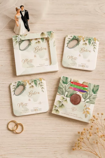 Kişiye Özel Kutulu Mühürlü Kare Açacak Magnet | Söz, Nişan, Nikah, Düğün Hediyesi