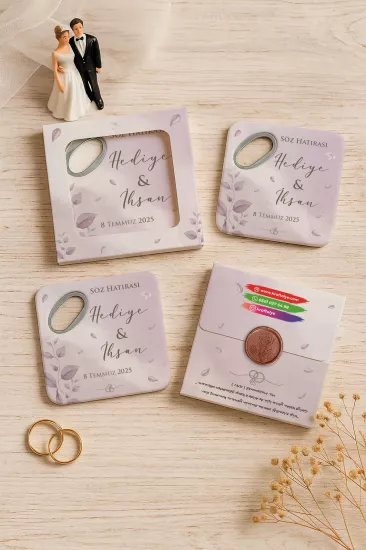 Kişiye Özel Kutulu Mühürlü Kare Açacak Magnet | Söz, Nişan, Nikah, Düğün Hediyesi