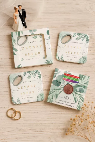 Kişiye Özel Kutulu Mühürlü Kare Açacak Magnet | Söz, Nişan, Nikah, Düğün Hediyesi