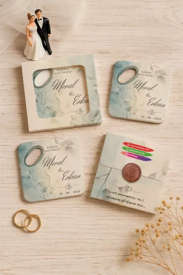 Kişiye Özel Kutulu Mühürlü Kare Açacak Magnet | Söz, Nişan, Nikah, Düğün Hediyesi