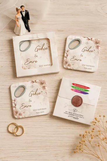 Kişiye Özel Kutulu Mühürlü Kare Açacak Magnet | Söz, Nişan, Nikah, Düğün Hediyesi