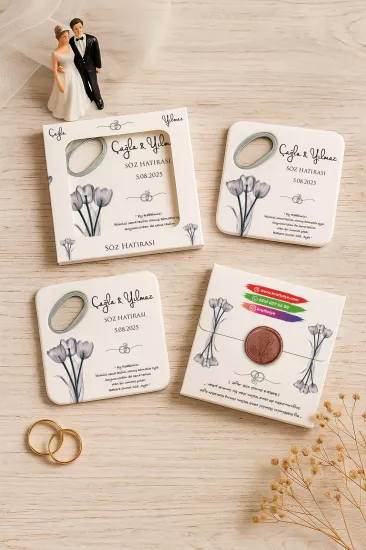 Kişiye Özel Kutulu Mühürlü Kare Açacak Magnet | Söz, Nişan, Nikah, Düğün Hediyesi
