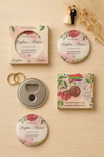 Mühürlü Kutulu Söz Nişan Kına Nikah Düğün Hatırası Metal Açacak Magnet