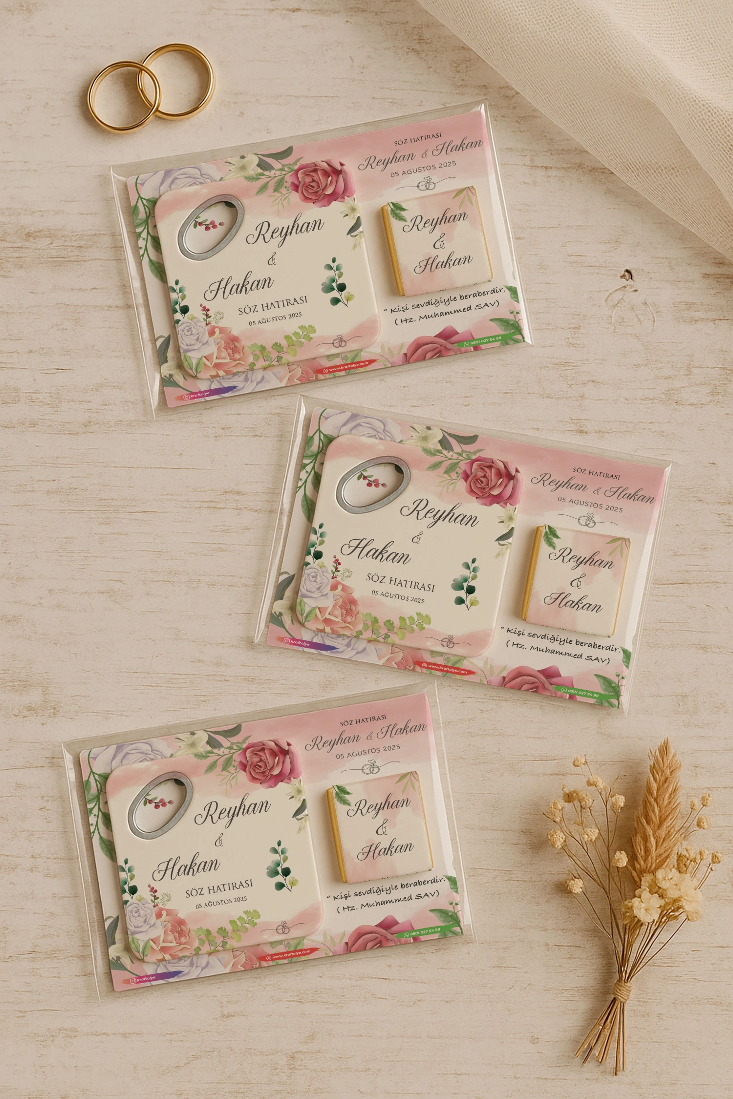 Nişan Nikah Düğün Hatırası Çikolatalı Açacak Magnet