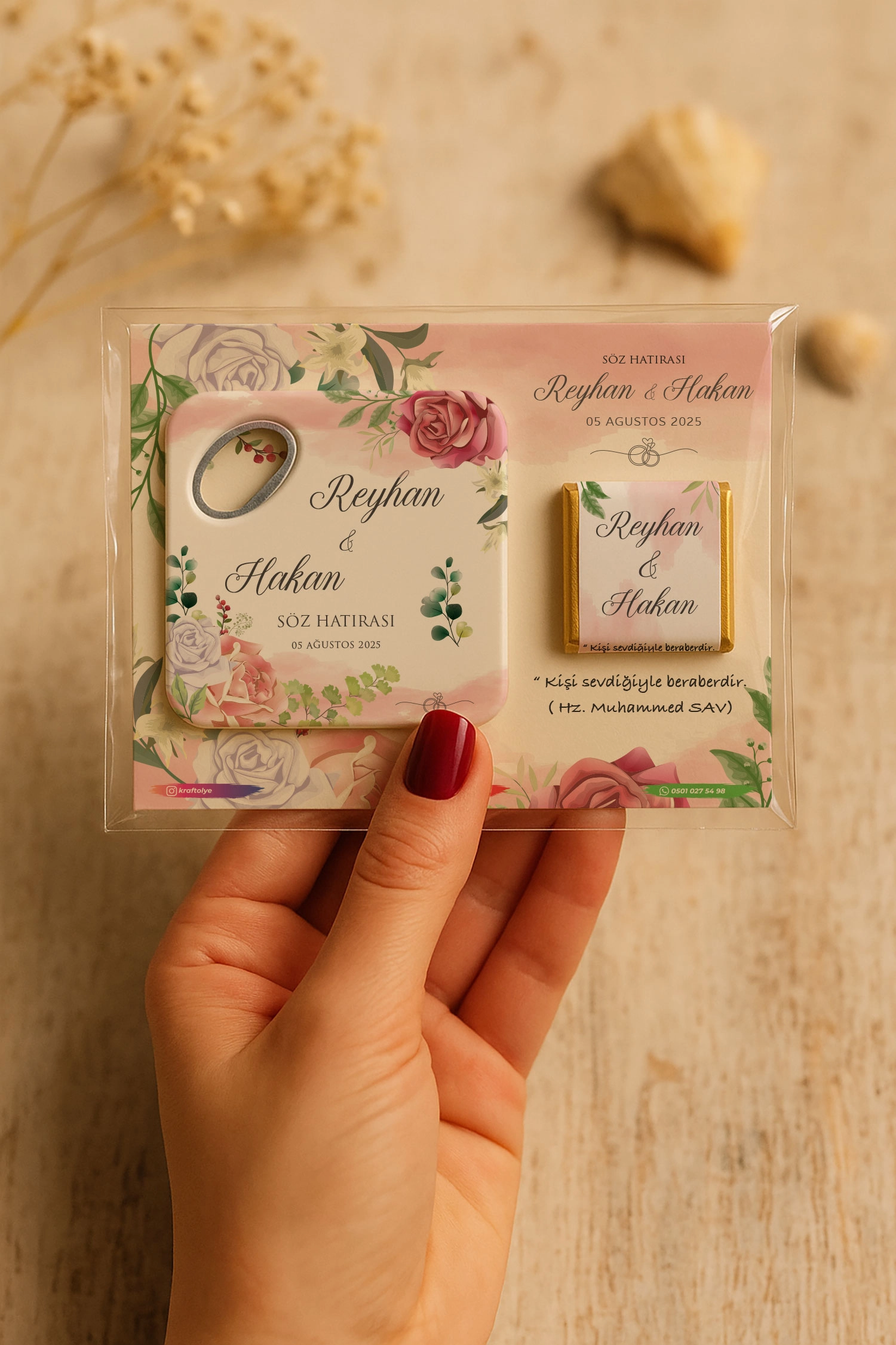 Nişan Nikah Düğün Hatırası Çikolatalı Açacak Magnet
