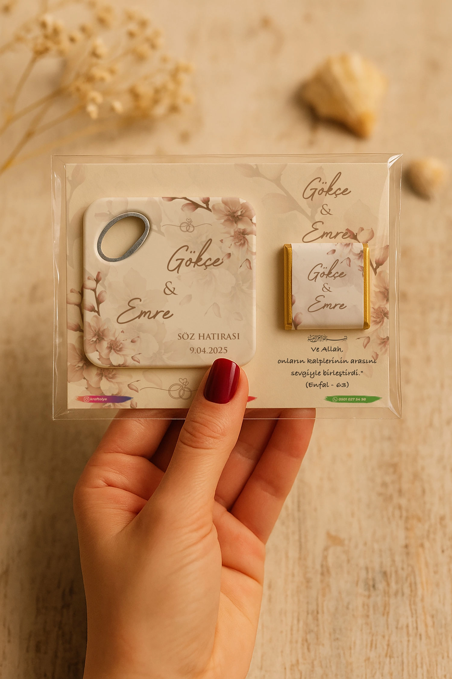 Nişan Nikah Düğün Hatırası Çikolatalı Açacak Magnet