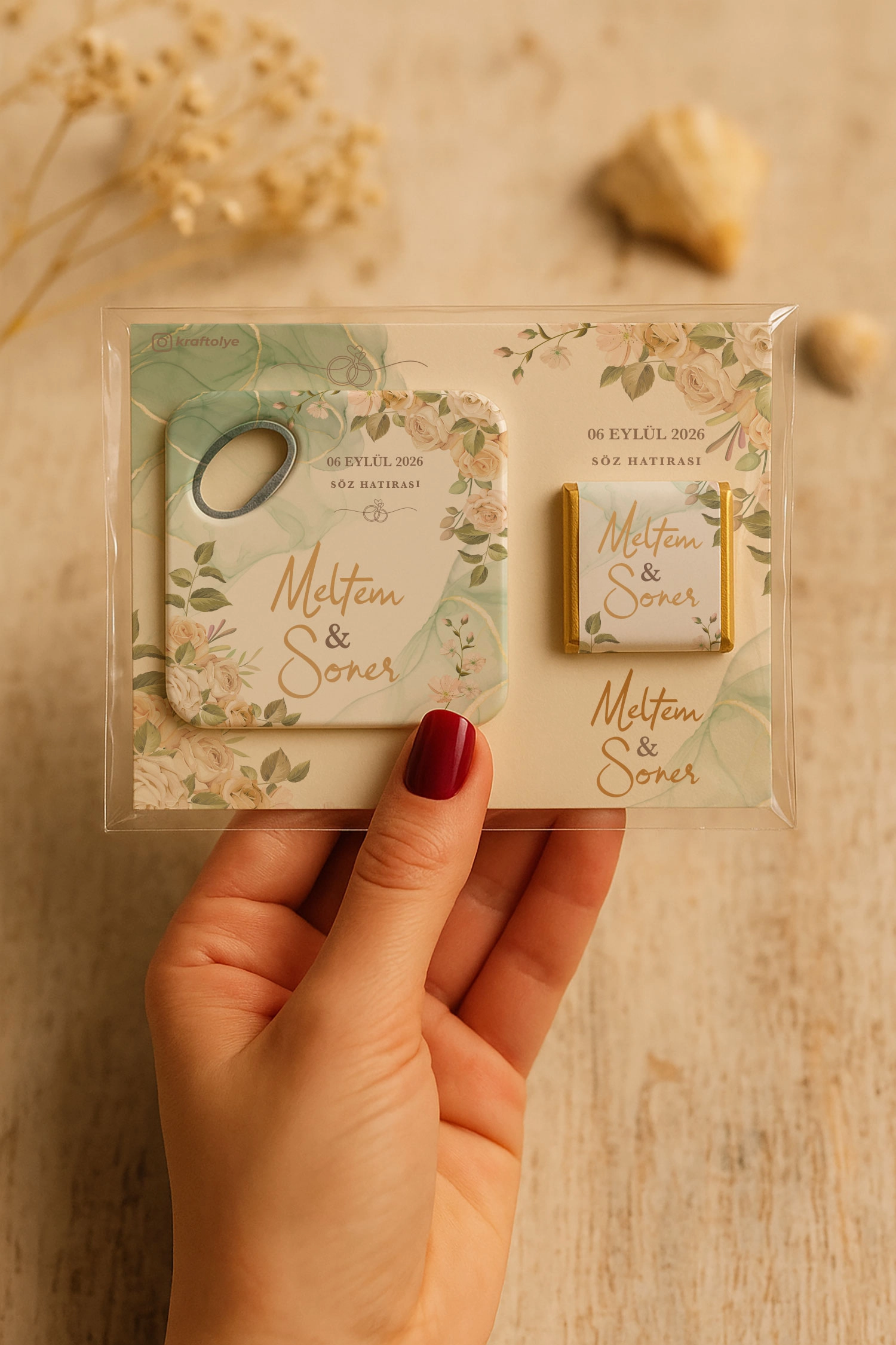 Nişan Nikah Düğün Hatırası Çikolatalı Açacak Magnet