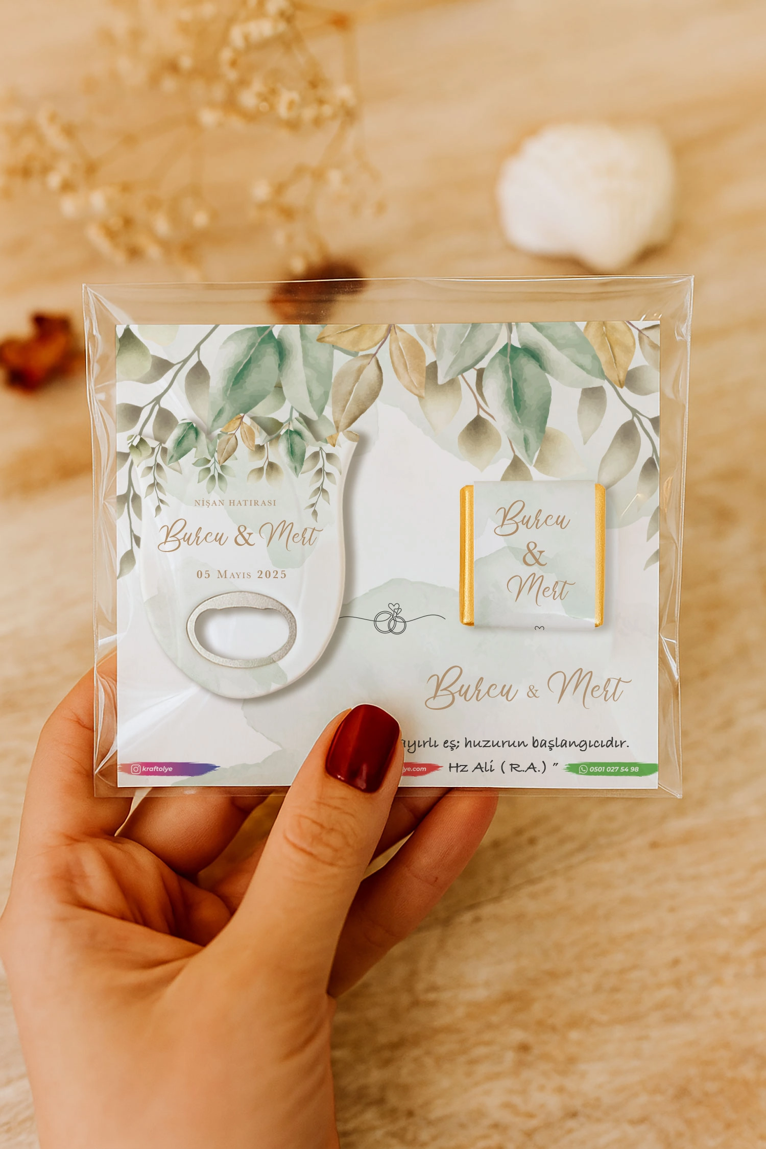 Nişan Nikah Düğün Hatırası Çikolatalı Lale Açacak Magnet