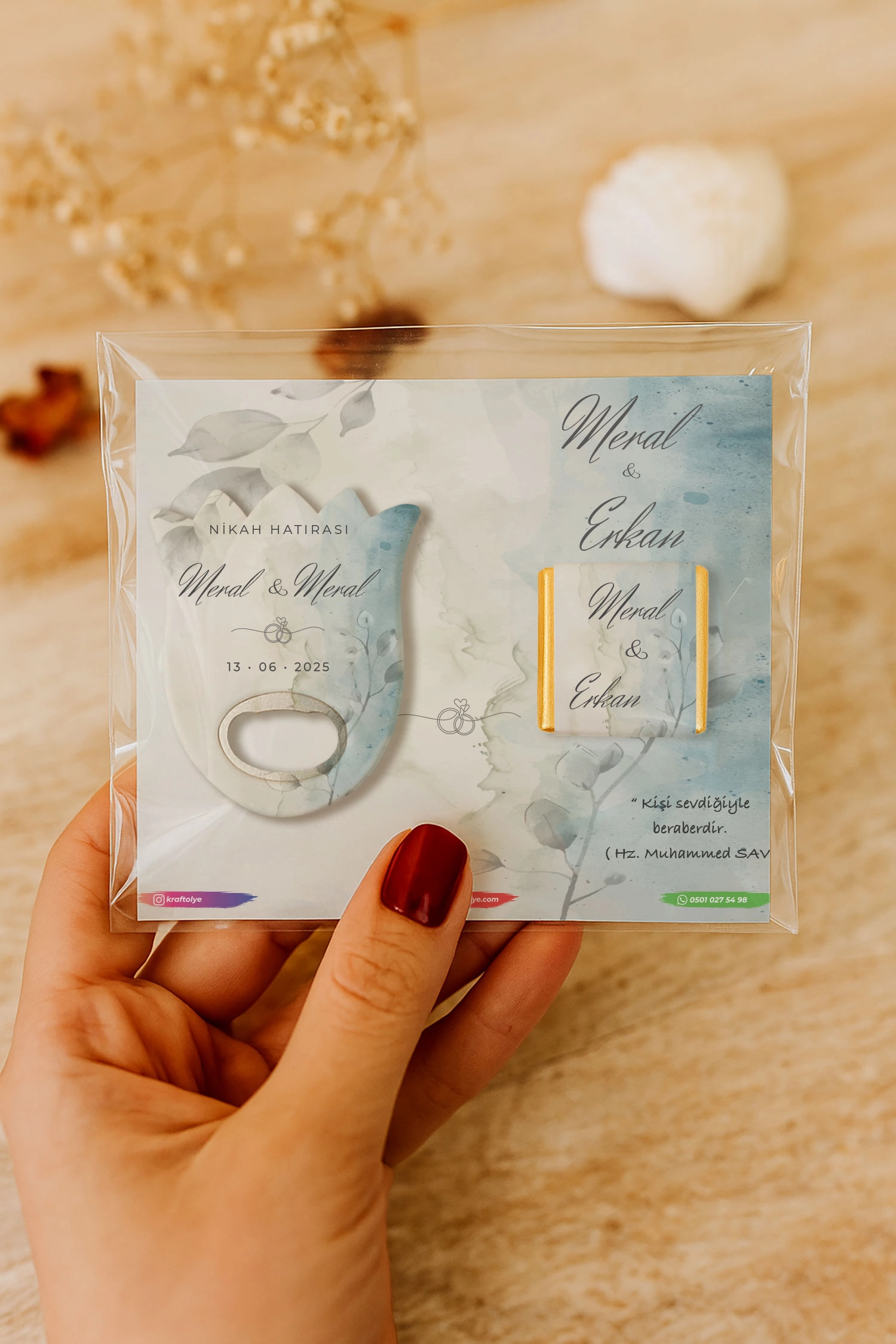 Nişan Nikah Düğün Hatırası Çikolatalı Lale Açacak Magnet