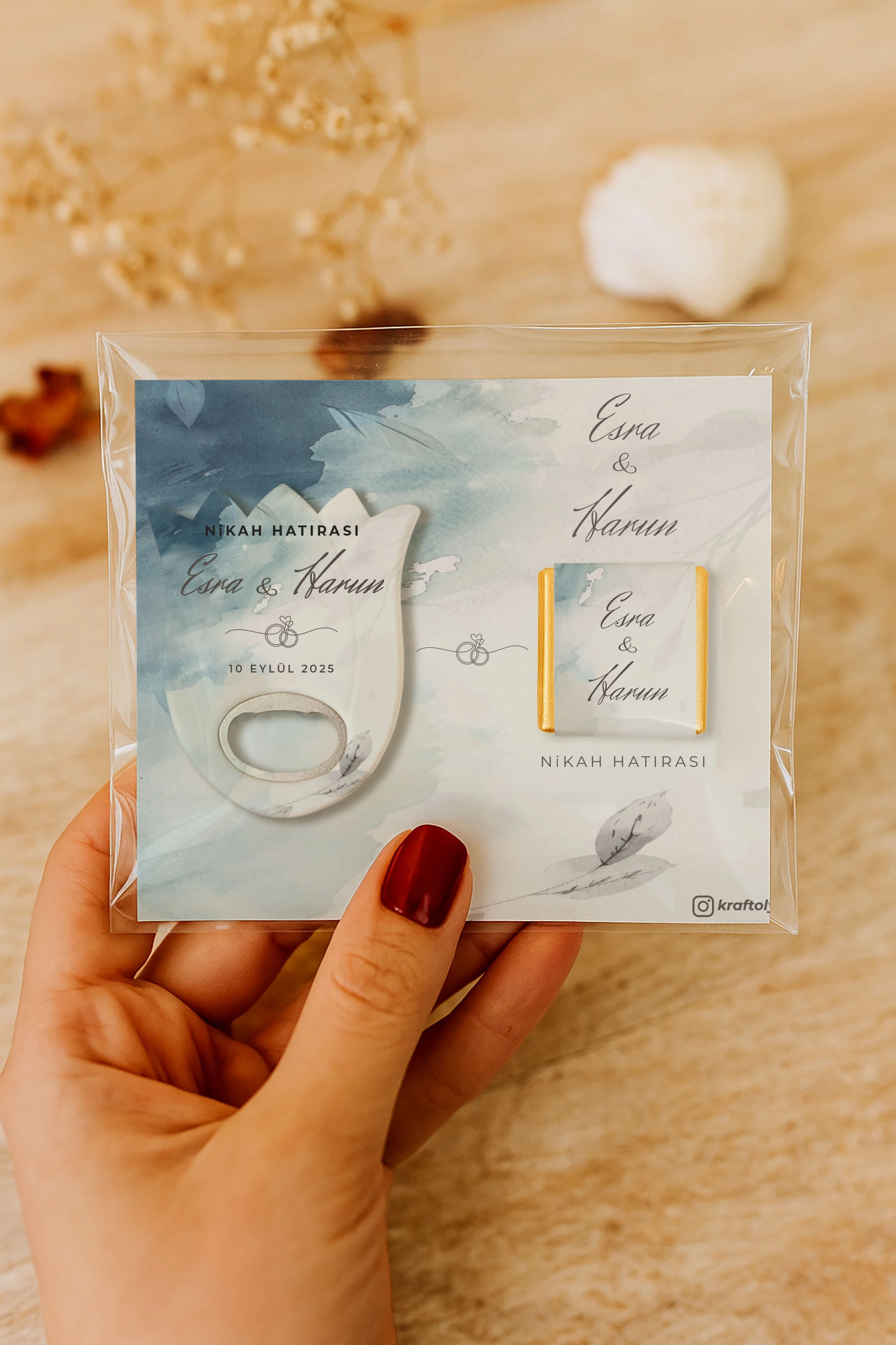Nişan Nikah Düğün Hatırası Çikolatalı Lale Açacak Magnet