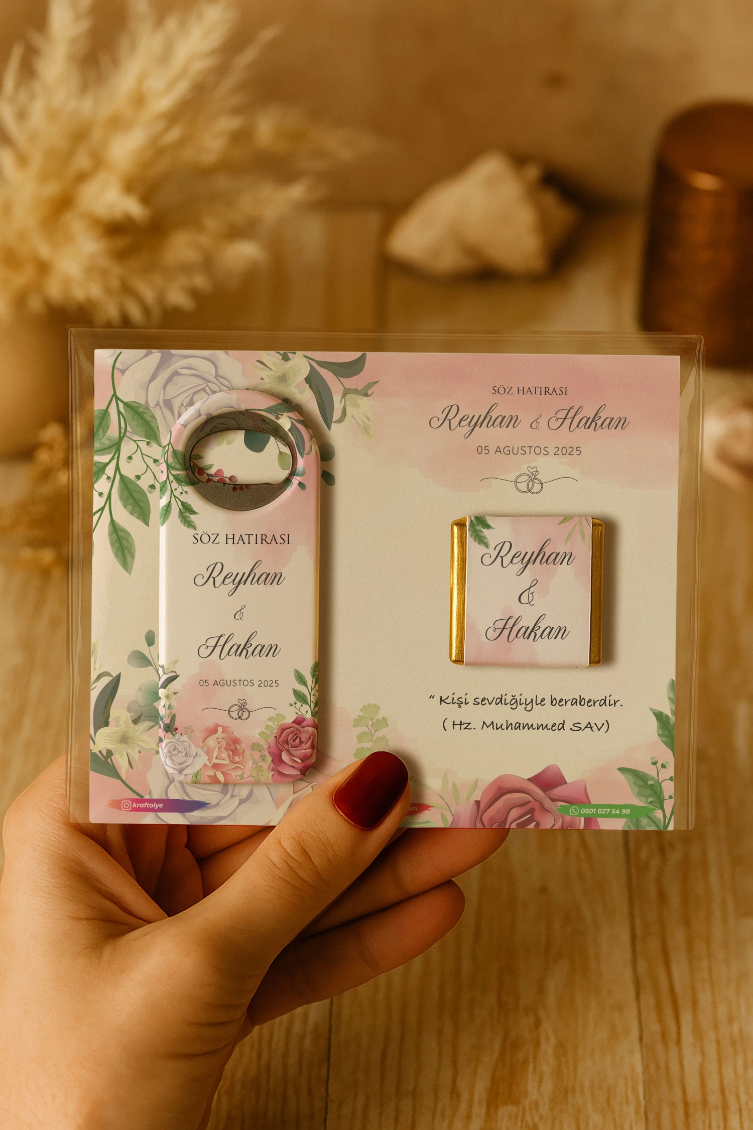 Söz Nişan Kına Nikah Düğün Hatırası Çikolatalı Uzun Açacak Magnet