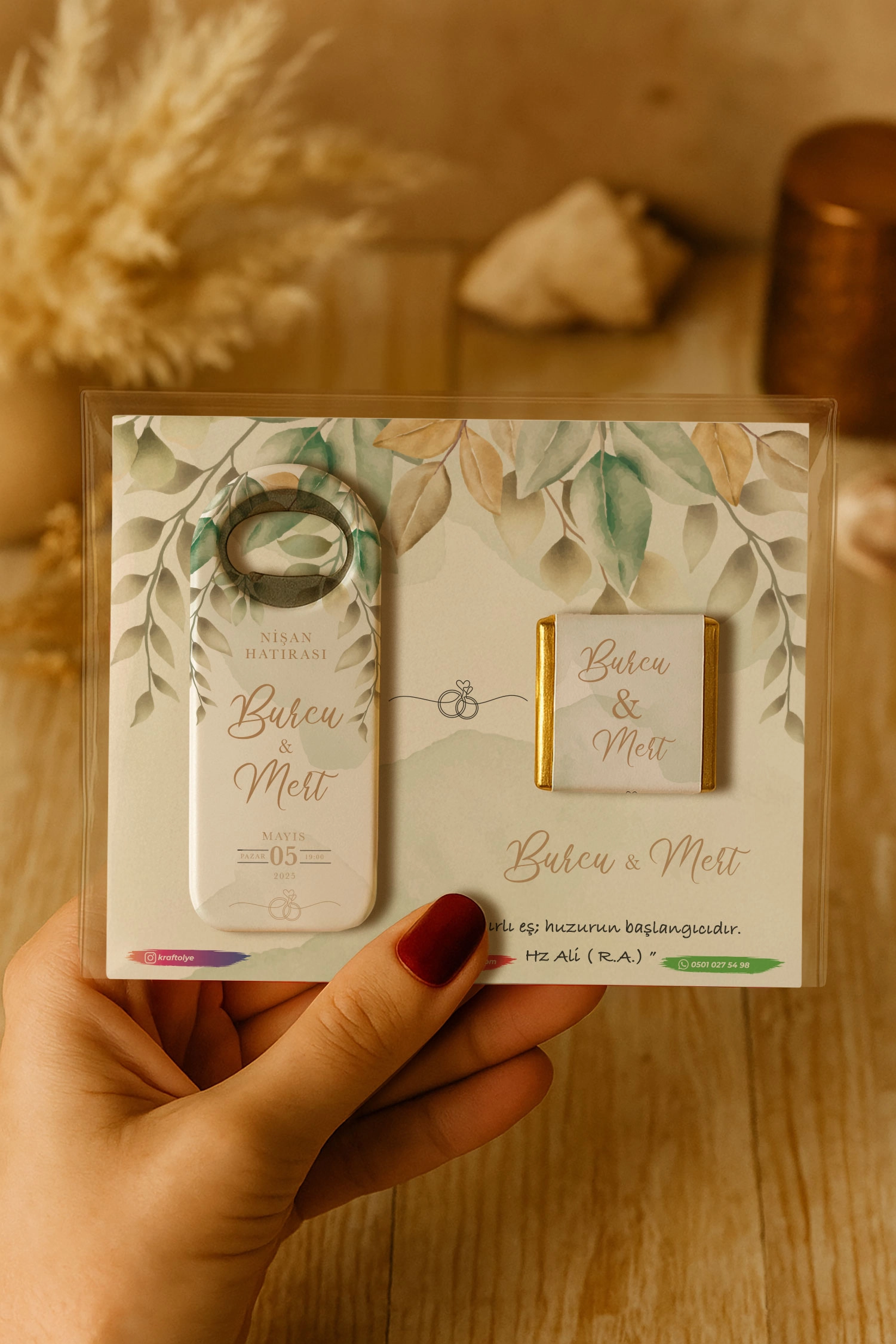 Söz Nişan Kına Nikah Düğün Hatırası Çikolatalı Uzun Açacak Magnet
