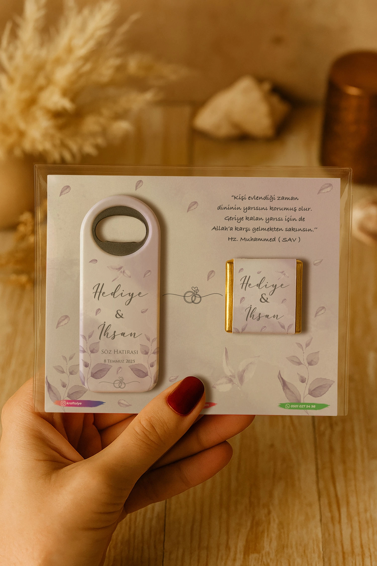 Söz Nişan Kına Nikah Düğün Hatırası Çikolatalı Uzun Açacak Magnet