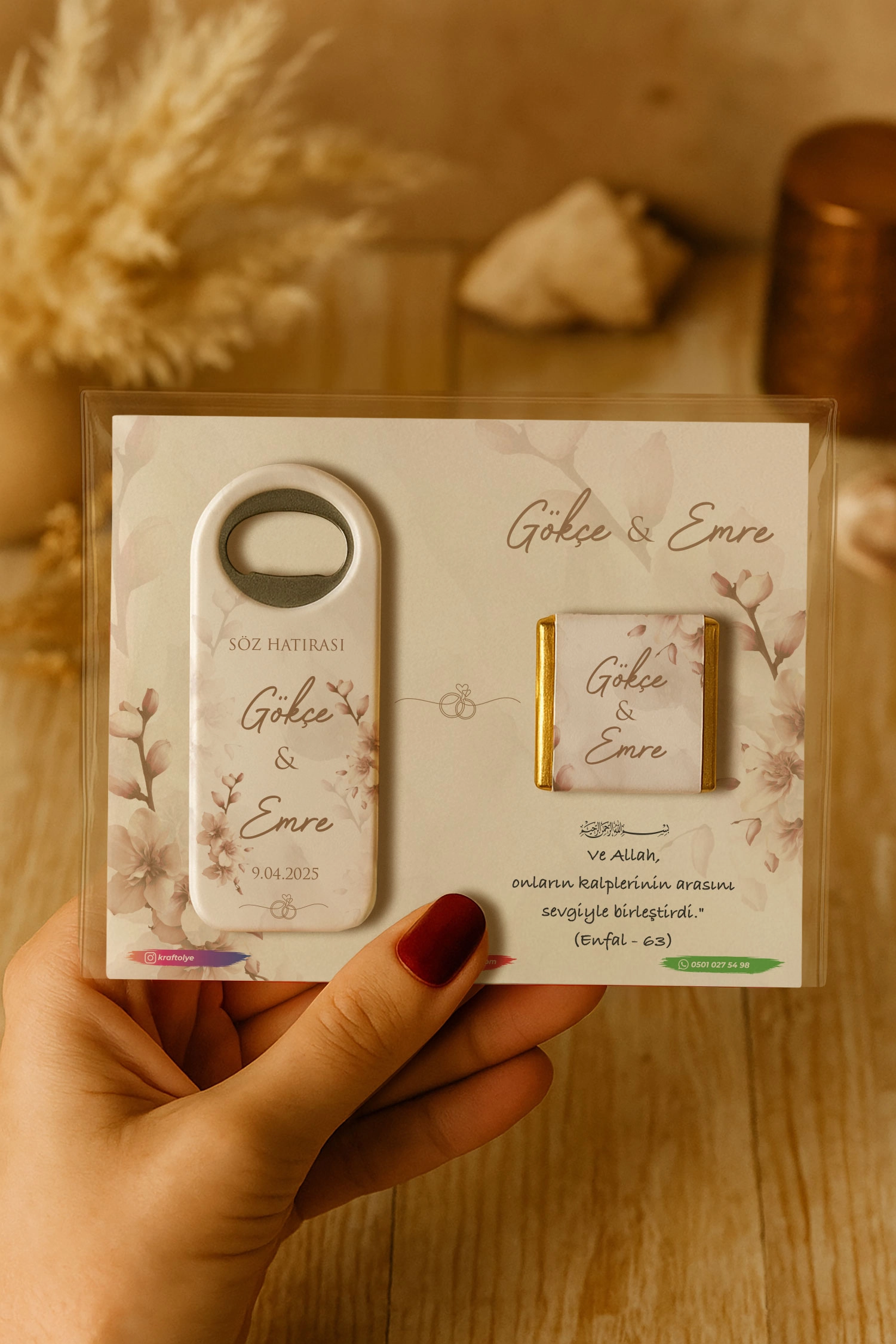Söz Nişan Kına Nikah Düğün Hatırası Çikolatalı Uzun Açacak Magnet