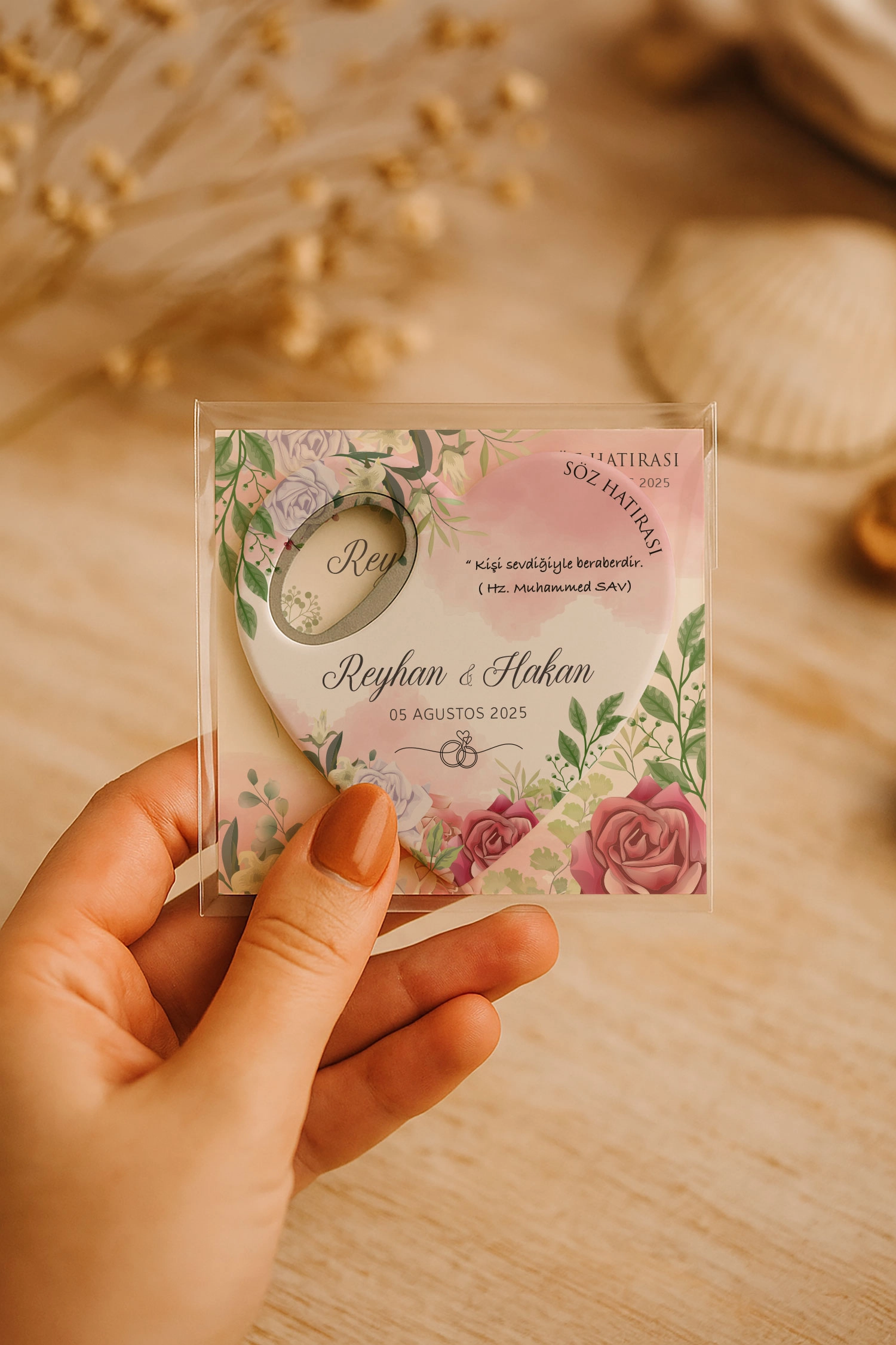 Söz Nişan Kına Nikah Düğün Hatırası Kartlı Kalp Açacak Magnet