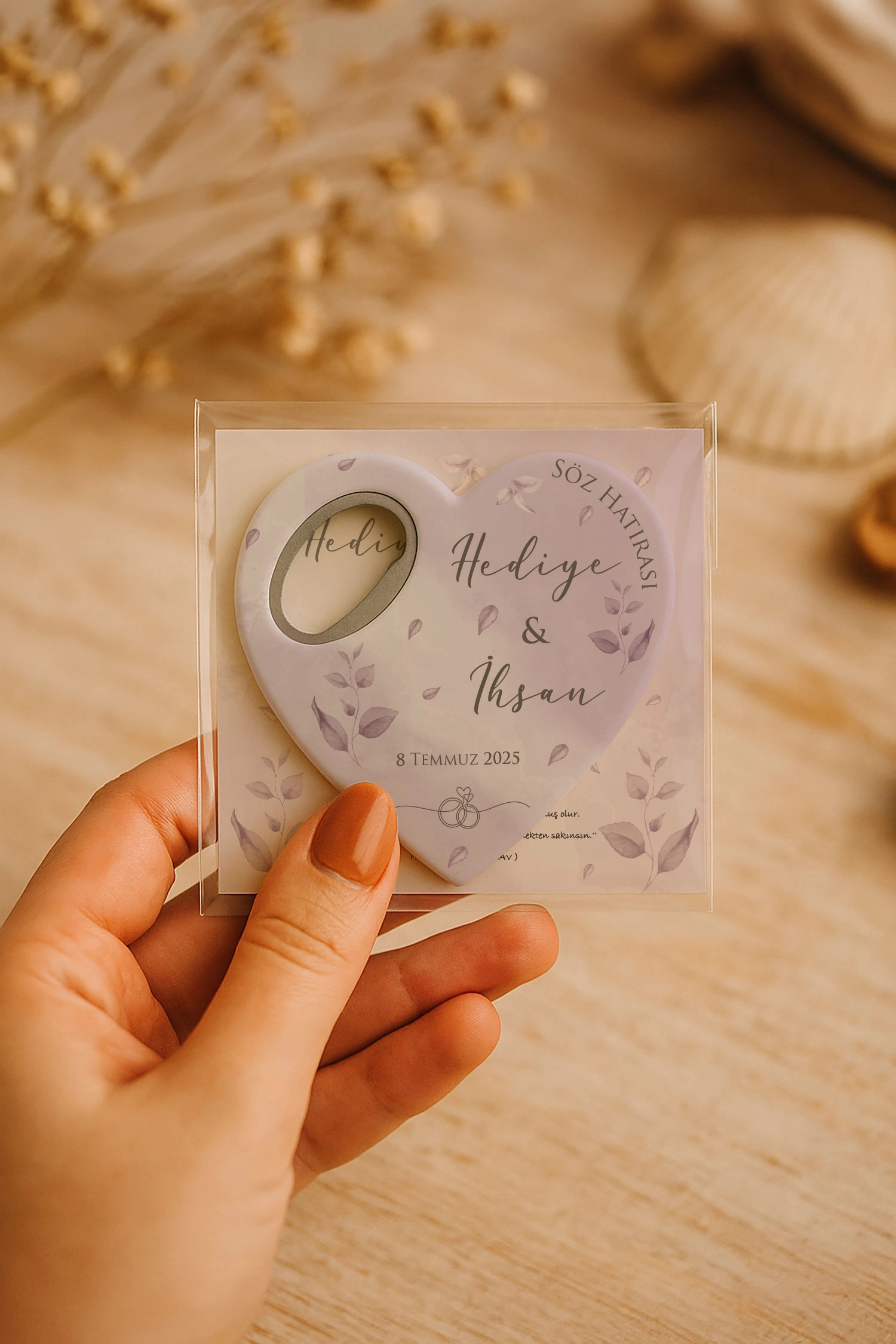 Söz Nişan Kına Nikah Düğün Hatırası Kartlı Kalp Açacak Magnet