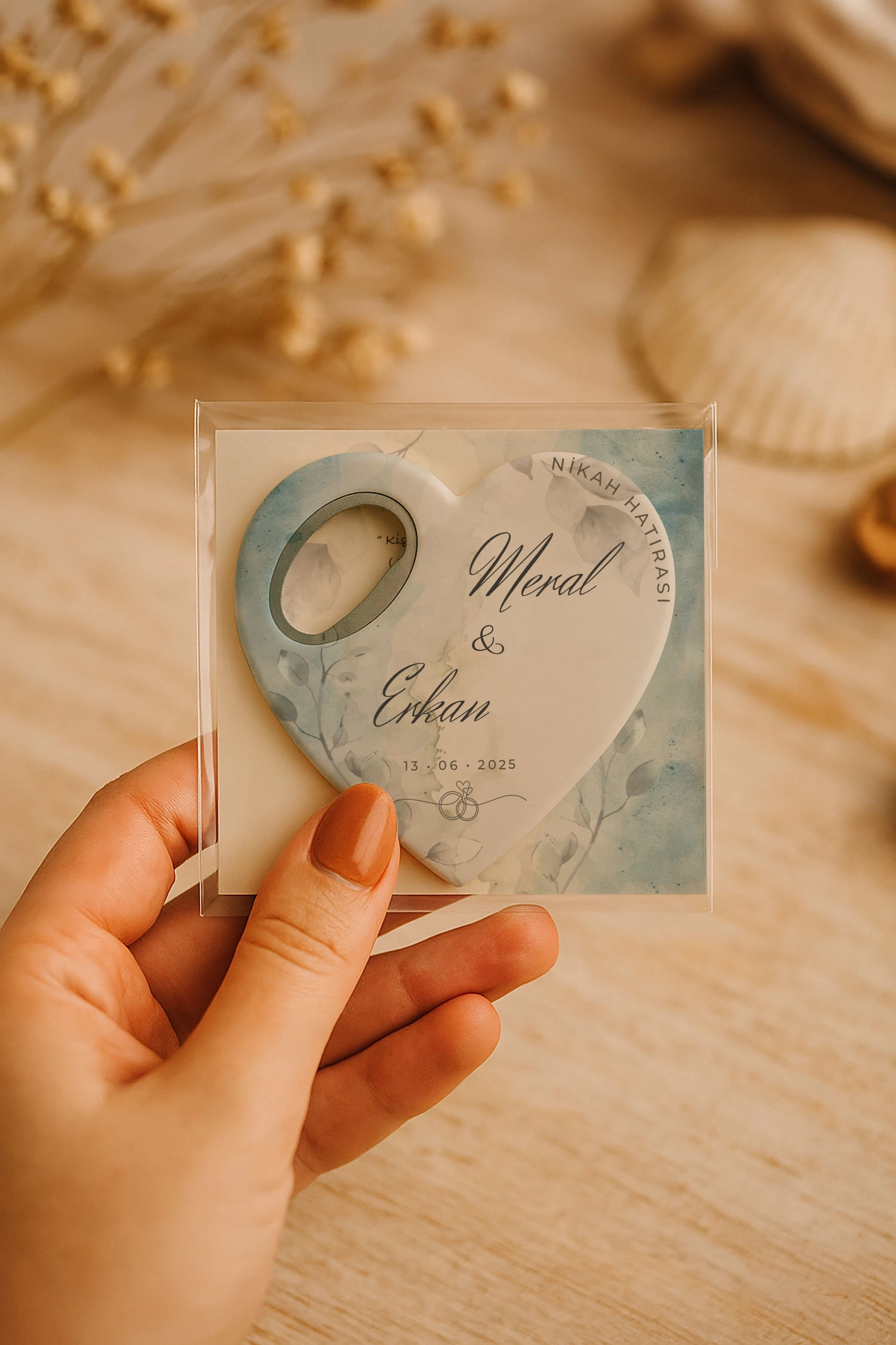 Söz Nişan Kına Nikah Düğün Hatırası Kartlı Kalp Açacak Magnet