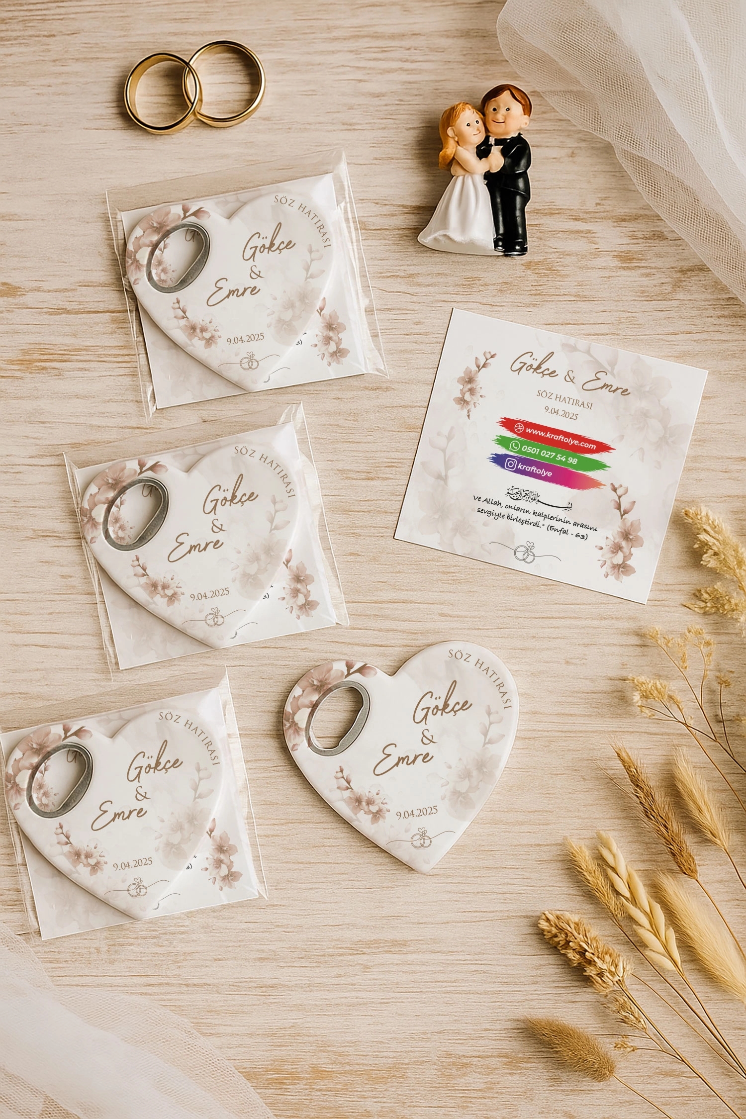 Söz Nişan Kına Nikah Düğün Hatırası Kartlı Kalp Açacak Magnet