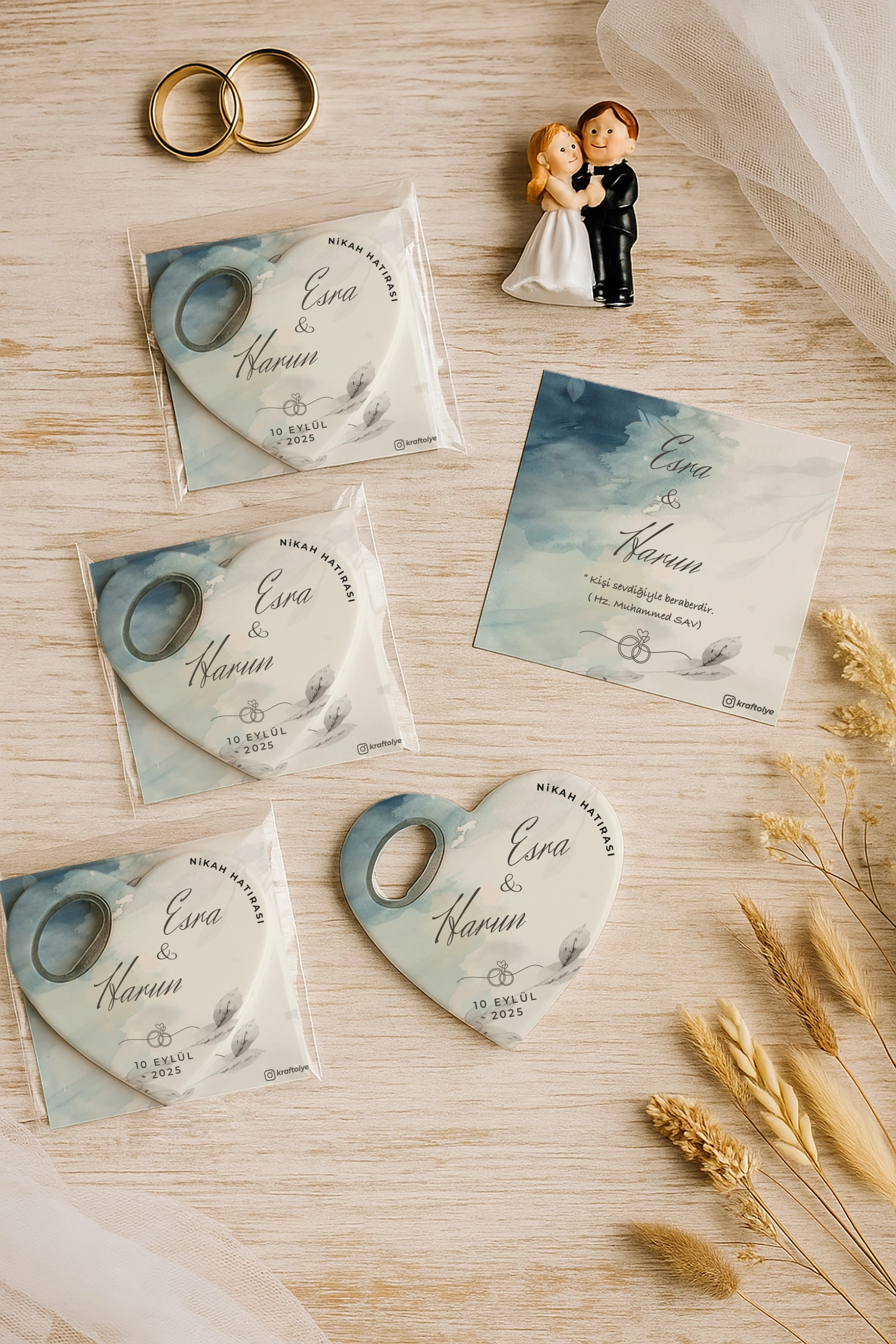 Söz Nişan Kına Nikah Düğün Hatırası Kartlı Kalp Açacak Magnet
