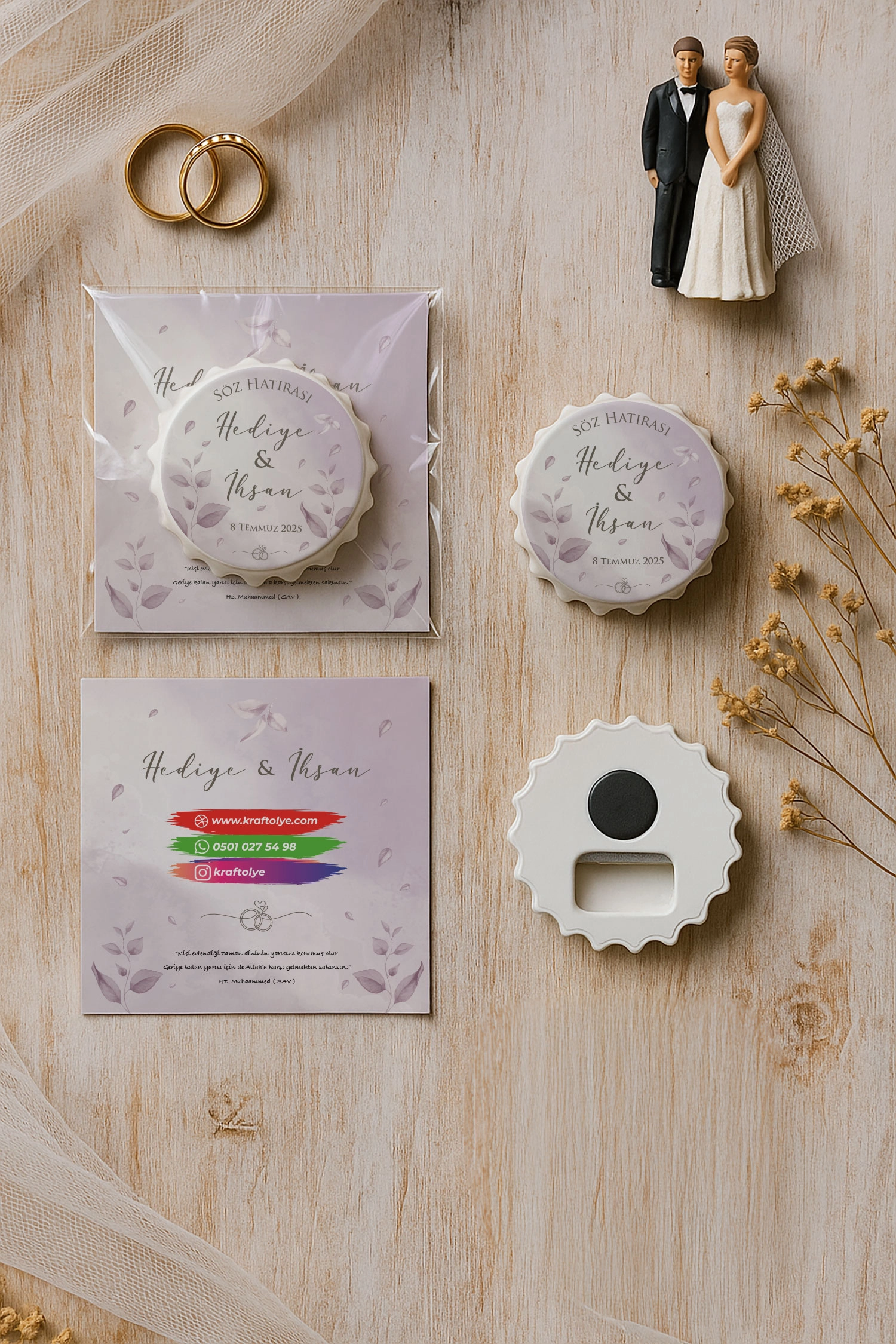 Söz Nişan Kına Nikah Düğün Hatırası Kartlı Kapak Açacak Magnet