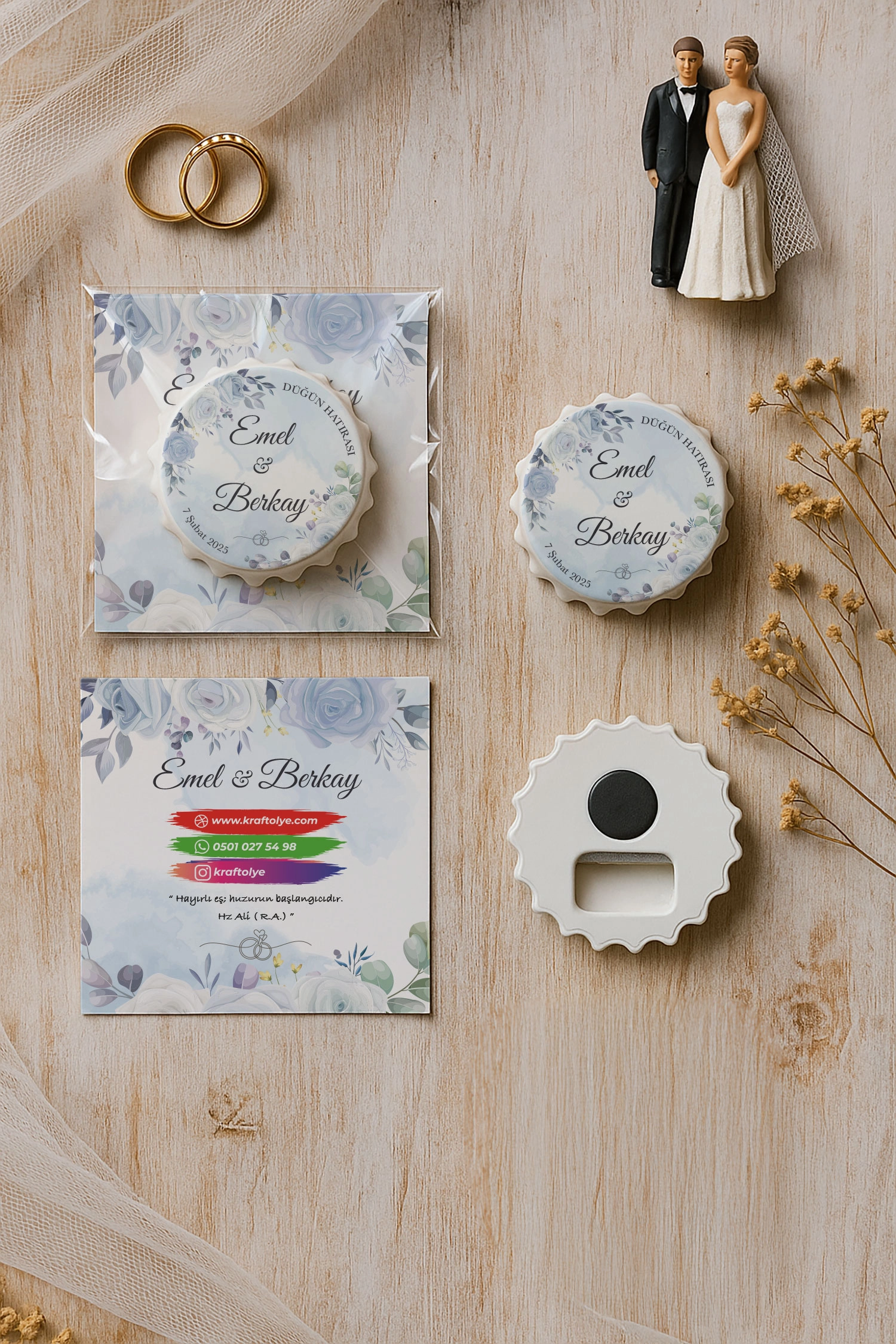 Söz Nişan Kına Nikah Düğün Hatırası Kartlı Kapak Açacak Magnet