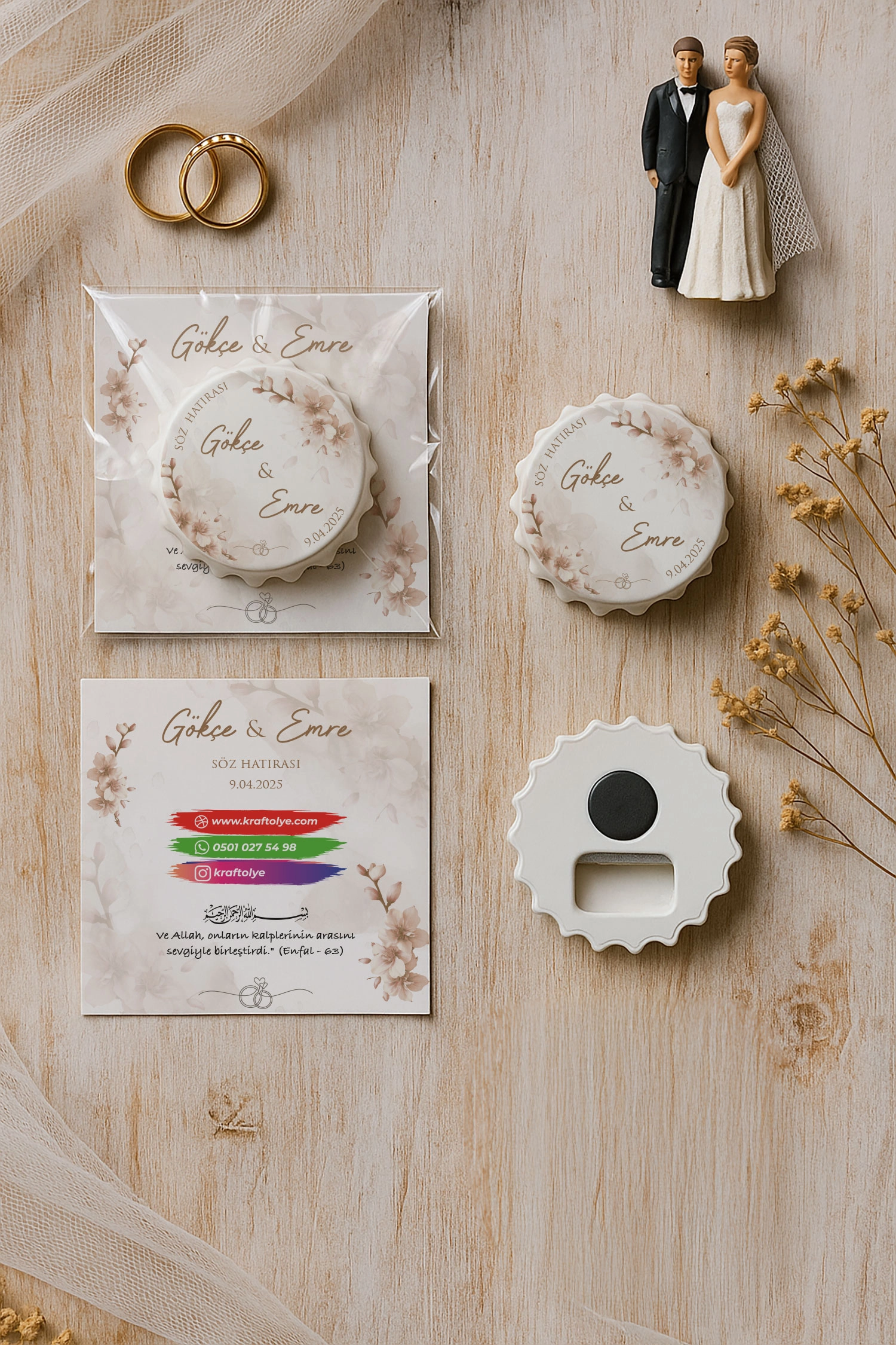 Söz Nişan Kına Nikah Düğün Hatırası Kartlı Kapak Açacak Magnet