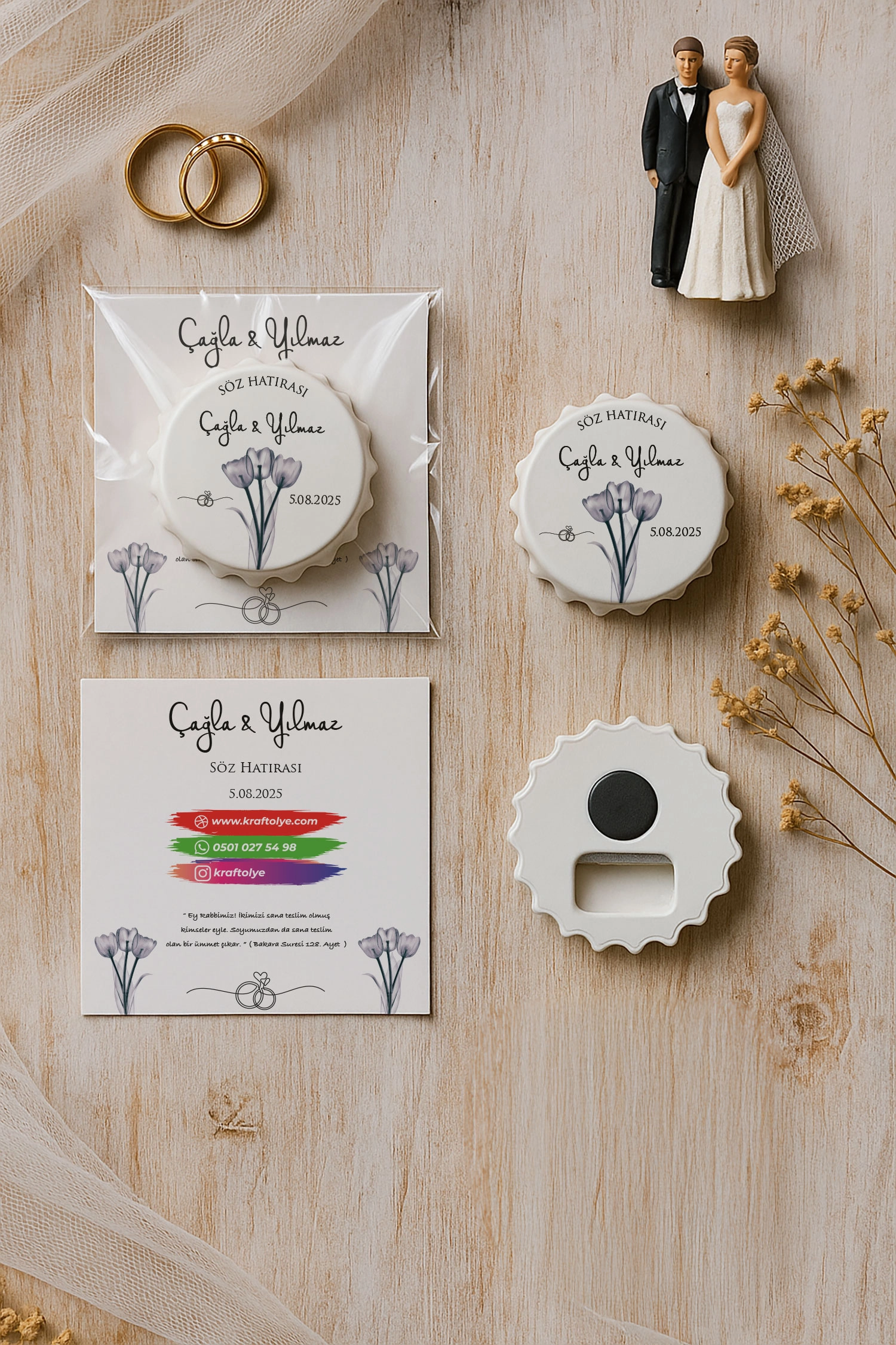 Söz Nişan Kına Nikah Düğün Hatırası Kartlı Kapak Açacak Magnet