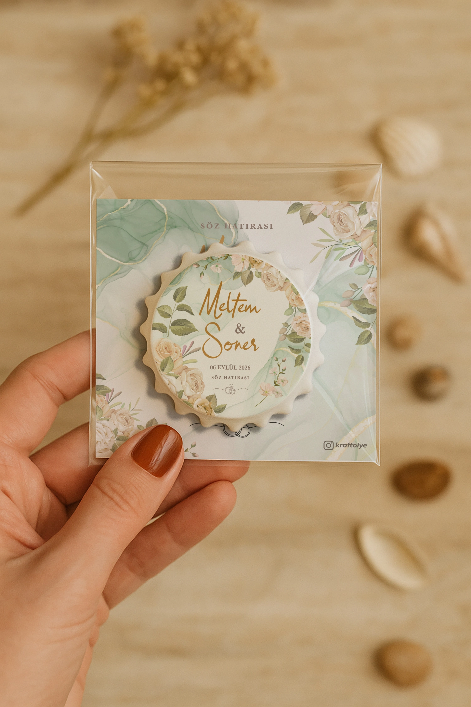 Söz Nişan Kına Nikah Düğün Hatırası Kartlı Kapak Açacak Magnet