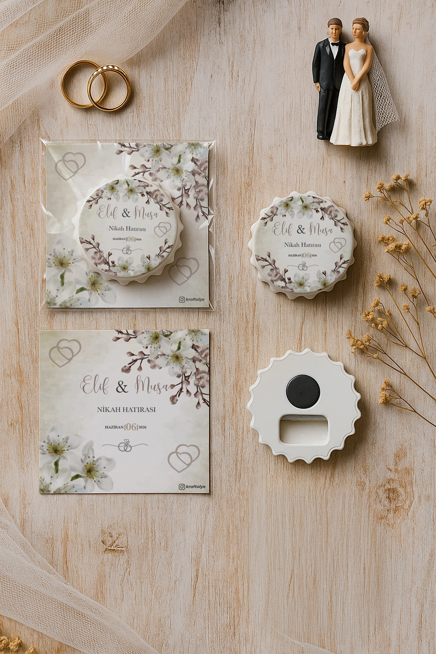 Söz Nişan Kına Nikah Düğün Hatırası Kartlı Kapak Açacak Magnet