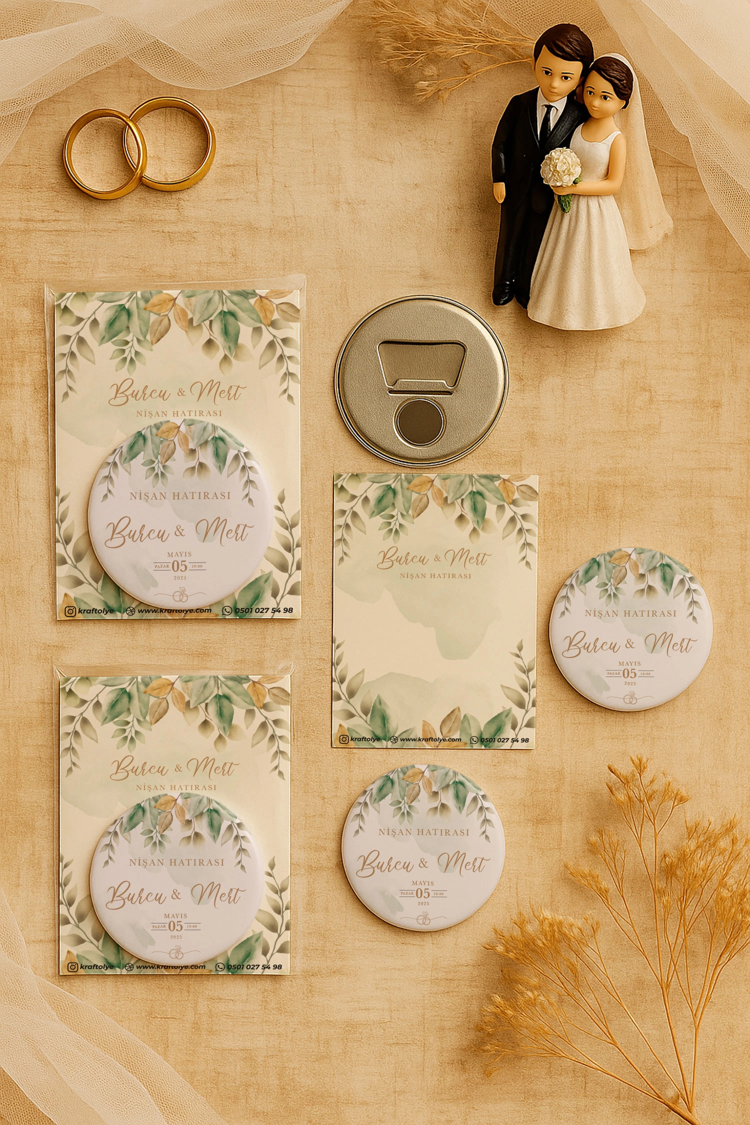 Söz Nişan Kına Nikah Düğün Hatırası Kartlı Metal Açacak Magnet